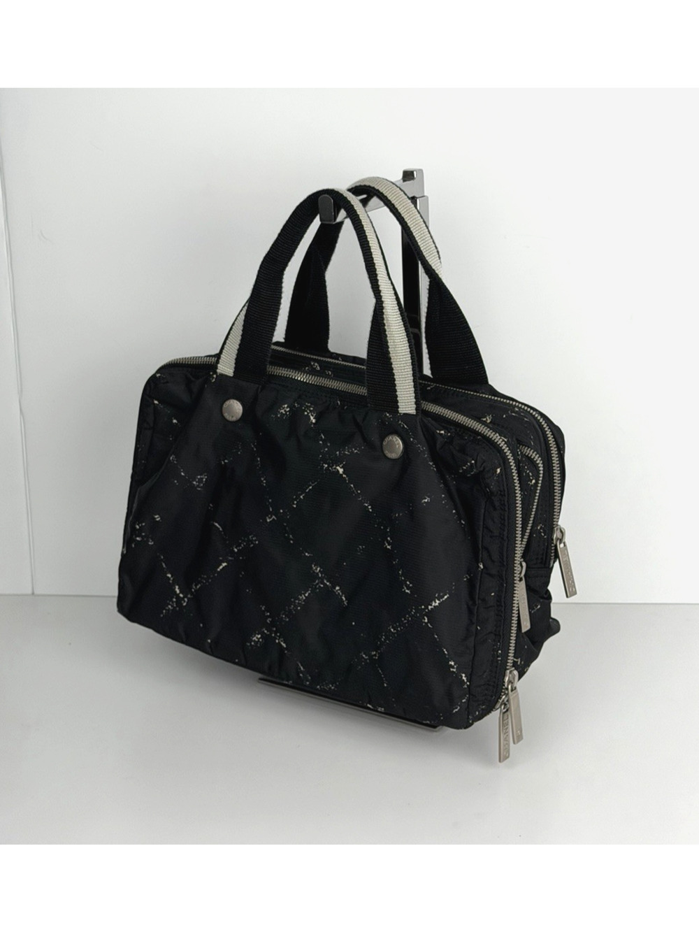 Chanel Travel Ligne Boston Vintage Duffle Bag in Black Printed Nylon 2000-2002 S